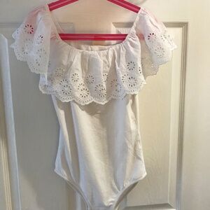 Zara Girls White Eyelet Bodysuit Top One Piece Blouse size 11/12
